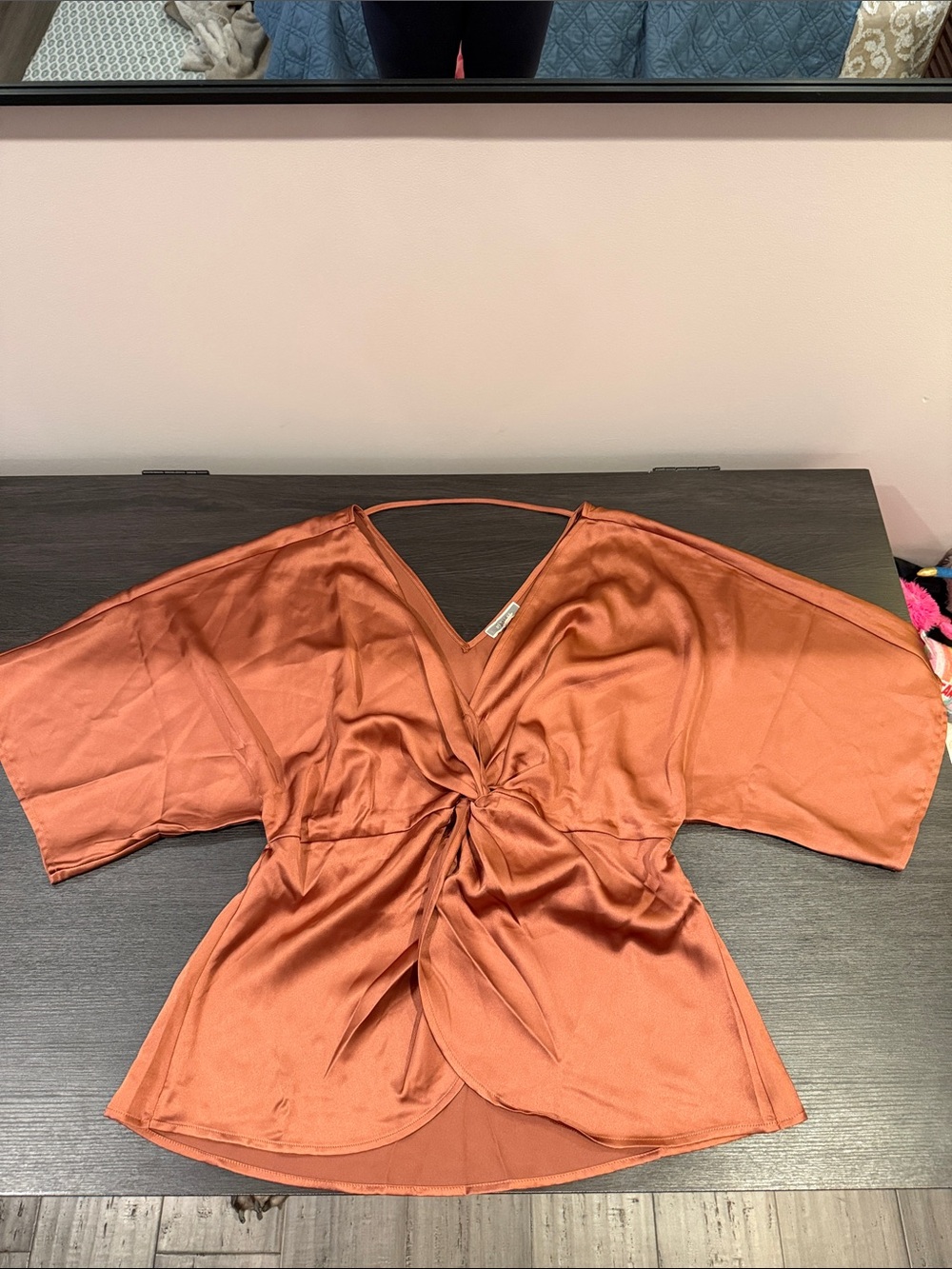Pleione Rust Satin Knot-Front Blouse